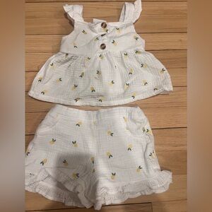 White Baby Outfit with Yellow Floral Print